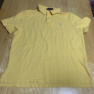 Vintage Ralph Lauren‎ Polo Shirt XL Yellow Blue Pony Cotton Casual 90s Mens